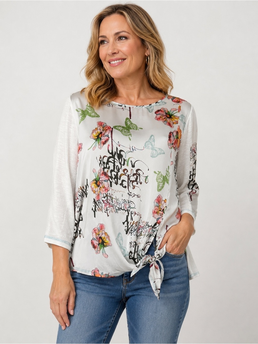 Sno Skins Size Medium Top Blouse Abstract Colorful Butterfly